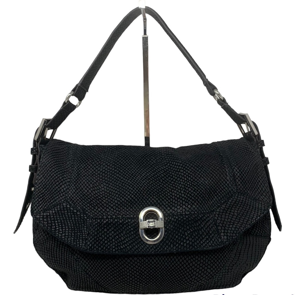 Aimee Kestenberg Genuine Leather Lizard Embossed Shoulder/Crossbody Bag Black